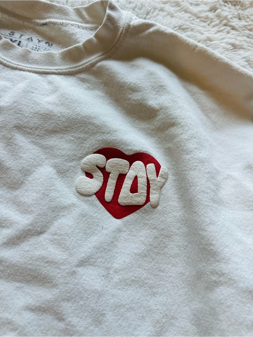 White Crewneck Sweatshirt with Pink Heart Message - Picture 4 of 5